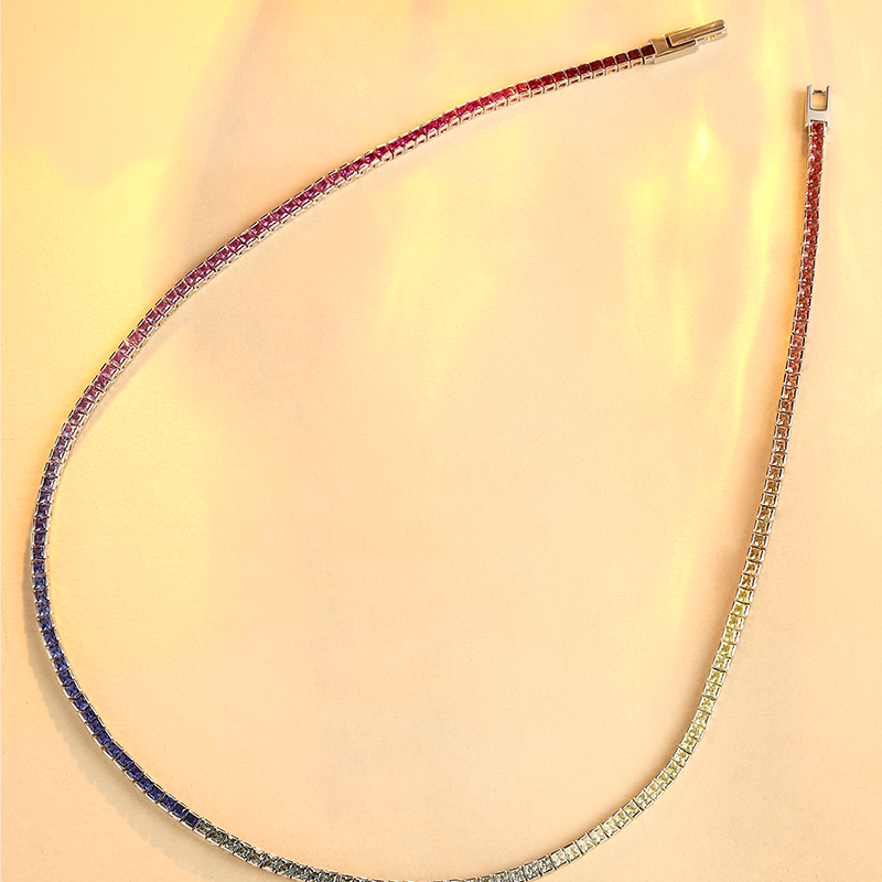 قلادة ANSTER Jewelry Princess Lab Grown Rainbow Letter مطلية بـ S925