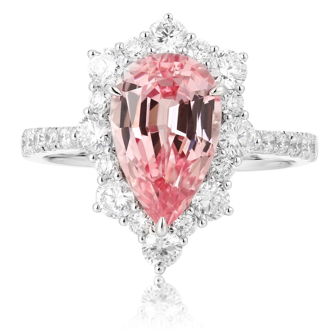 ANSTER Jewelry IGI Platinum PT950 3ct Pear Cut Pink Lab Grown Diamond Ring