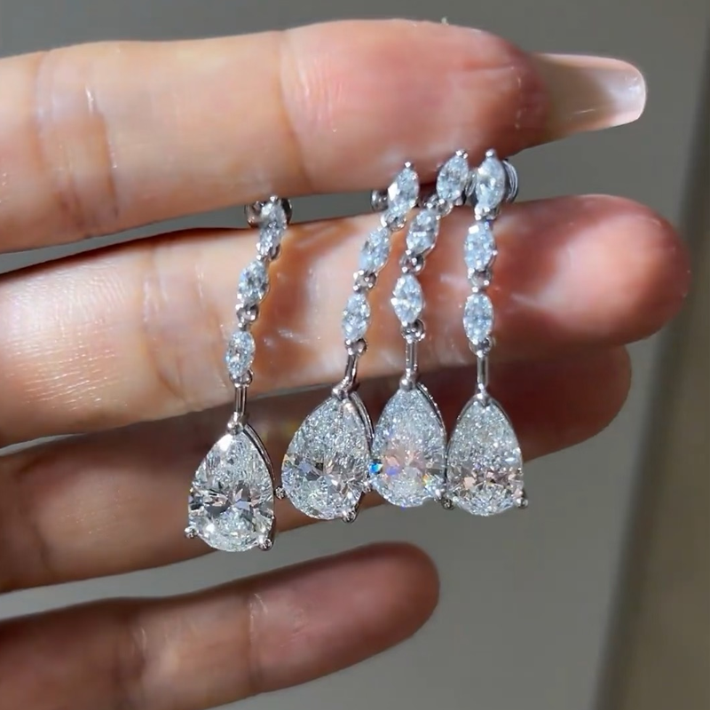 ANSTER Jewelry OEM IGI GIA Platinum PT950 Pear Cut Lab Grown Diamond Earrings