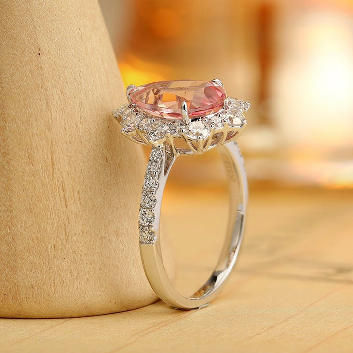 ANSTER Jewelry IGI Platinum PT950 3ct Pear Cut Pink Lab Grown Diamond Ring