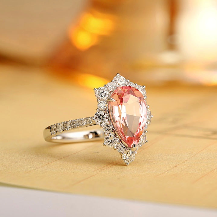 ANSTER Jewelry IGI Platinum PT950 3ct Pear Cut Pink Lab Grown Diamond Ring