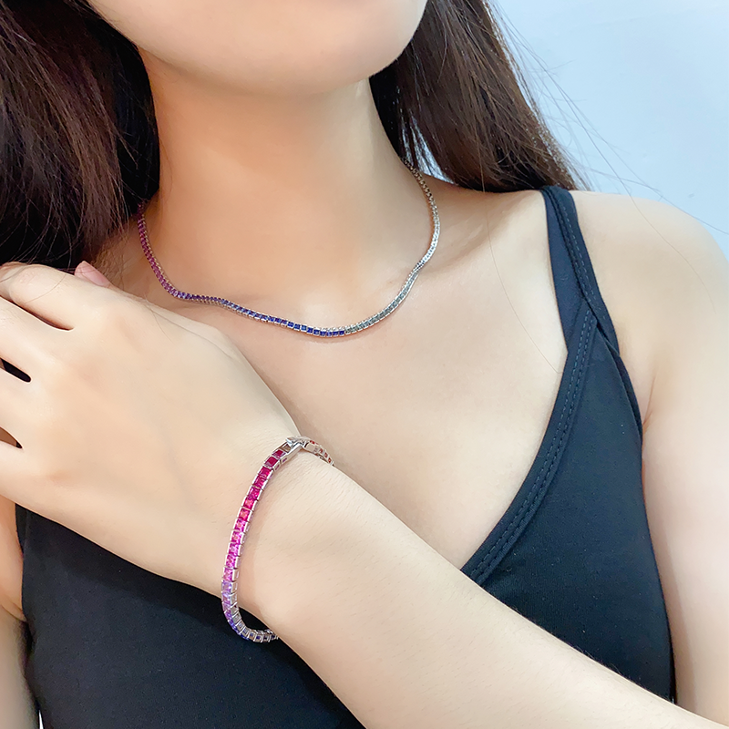 قلادة ANSTER Jewelry Princess Lab Grown Rainbow Letter مطلية بـ S925
