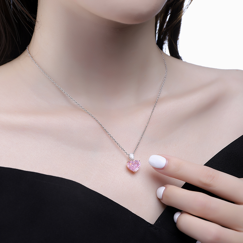 ANSTER Jewelry Custom Platinum Necklace PT950 VVS Pink Lab Grown Diamond Necklace