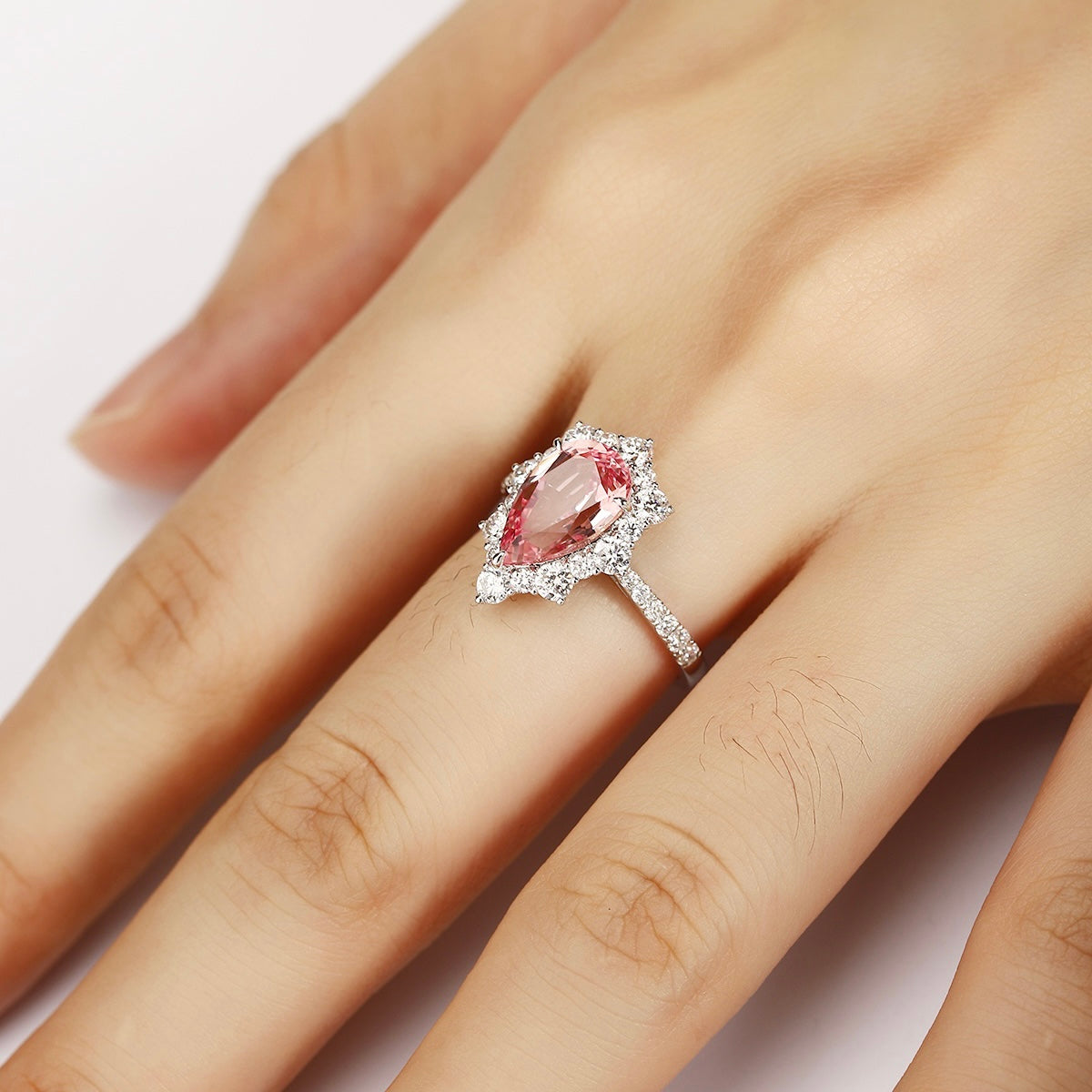 ANSTER Jewelry IGI Platinum PT950 3ct Pear Cut Pink Lab Grown Diamond Ring