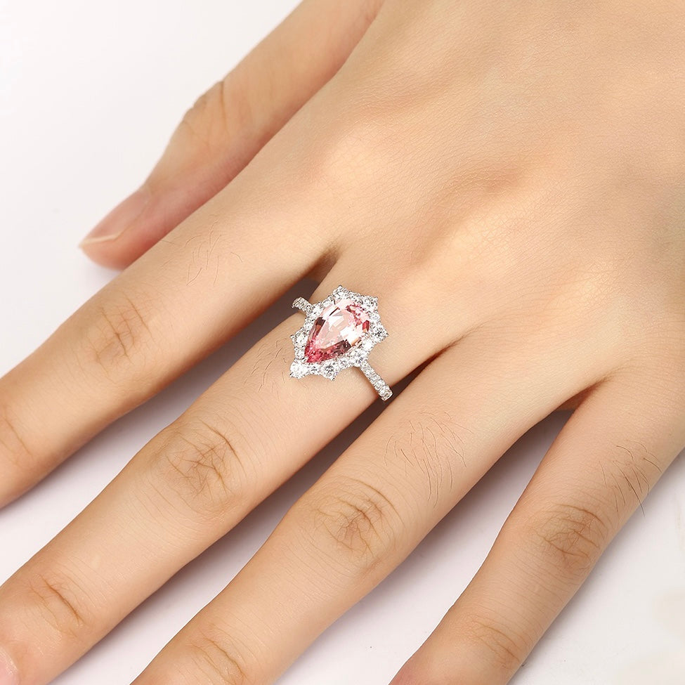 ANSTER Jewelry IGI Platinum PT950 3ct Pear Cut Pink Lab Grown Diamond Ring