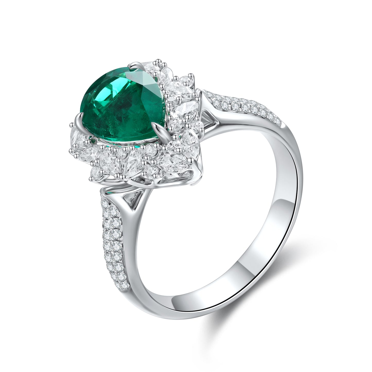 ANSTER JEWELRY 1.475ct Pear Cut Lab Grown Emerald 18K Gold Ring