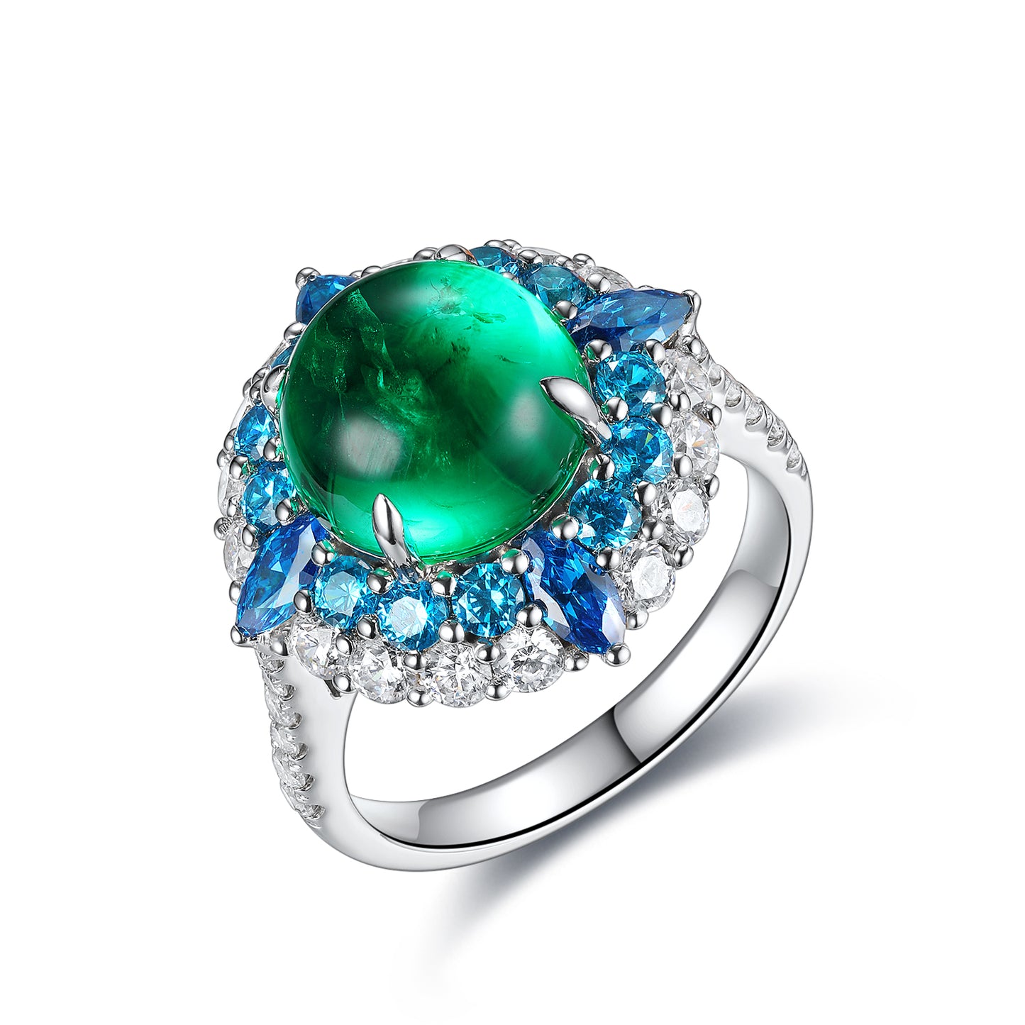 خاتم مطلي بالزمرد المستدير المزروع في المختبر، وزنه 4.6 قيراط