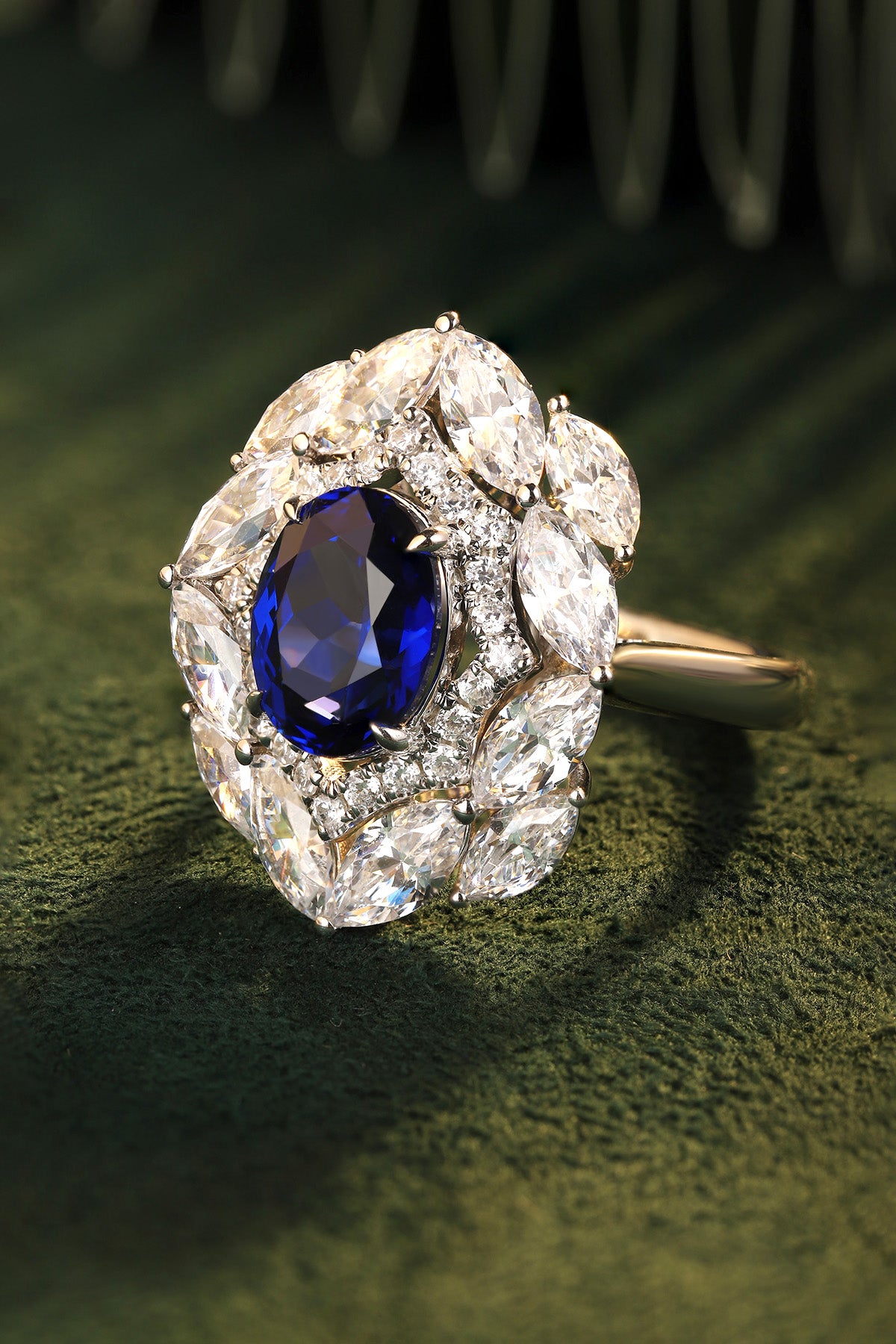 3.7 CTW Oval Lab Grown Sapphire S925 Ring plated