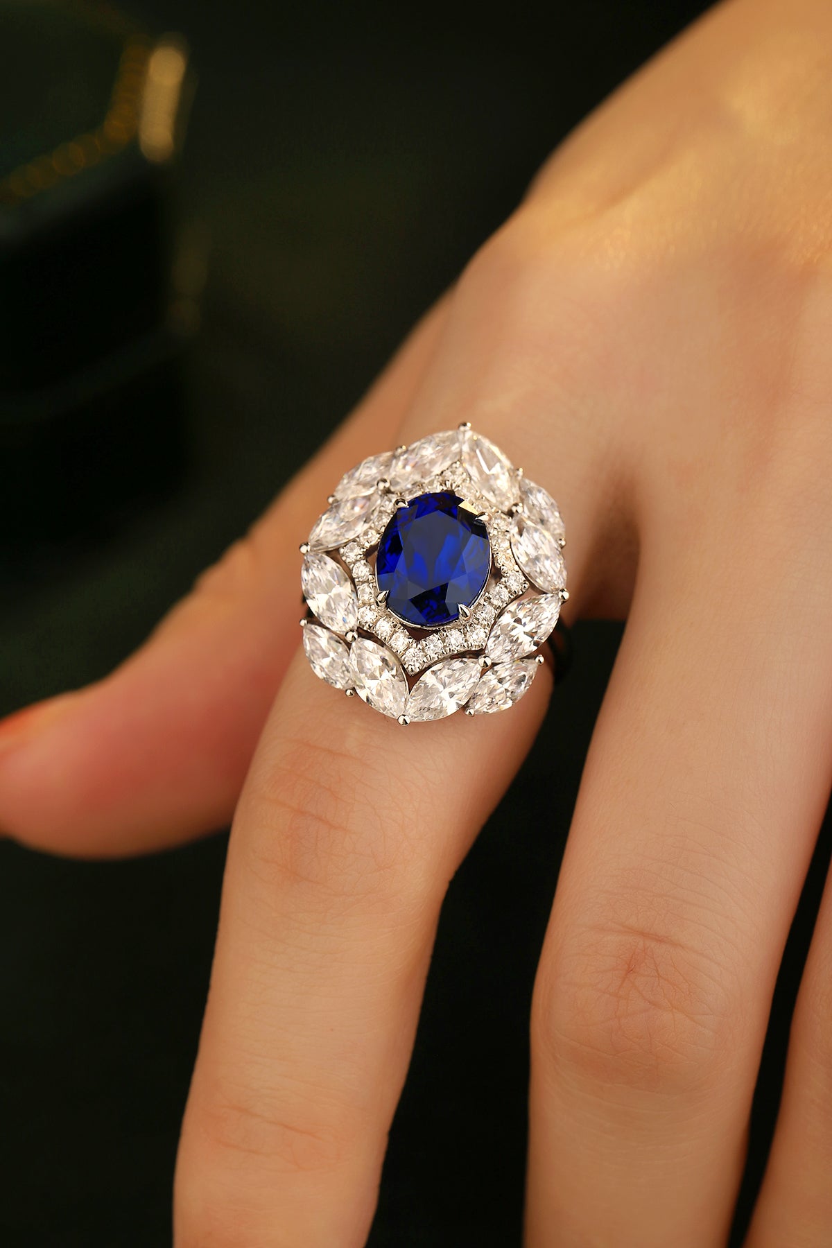 3.7 CTW Oval Lab Grown Sapphire S925 Ring plated