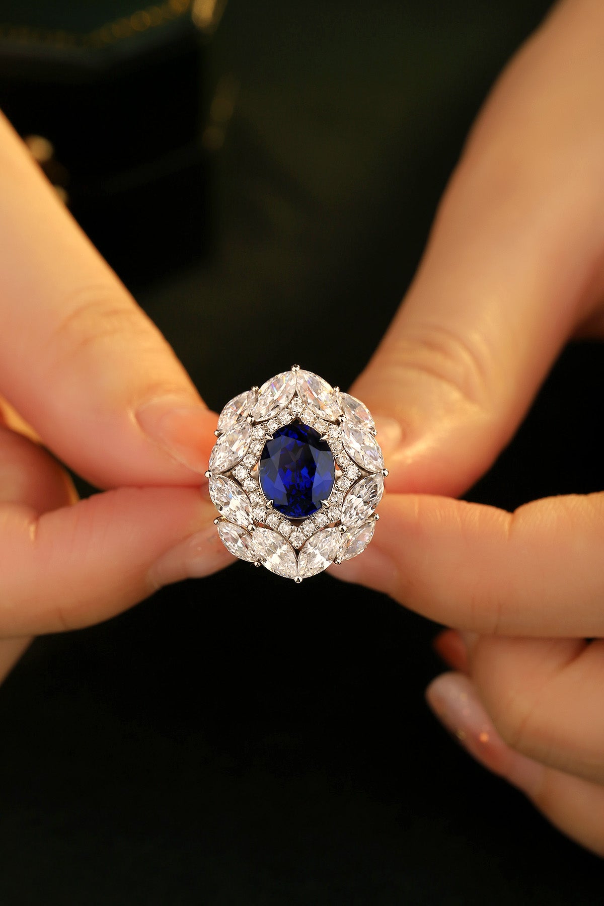 3.7 CTW Oval Lab Grown Sapphire S925 Ring plated