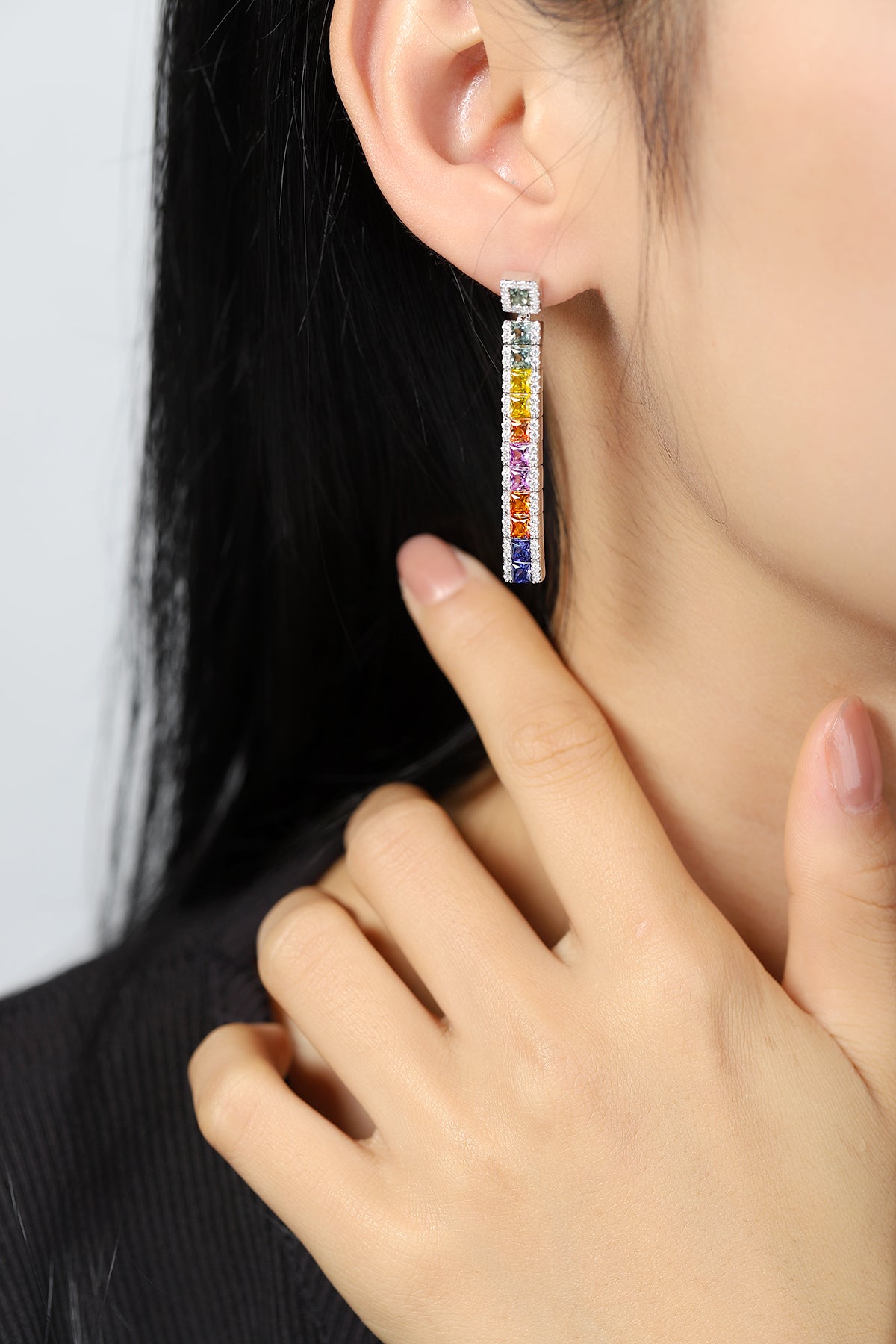 أقراط من مجوهرات أنستر، مطلية بالفضة عيار 925، مرصعة بأحجار قوس قزح الأميرة المزروعة في المختبر، 4.3 قيراط