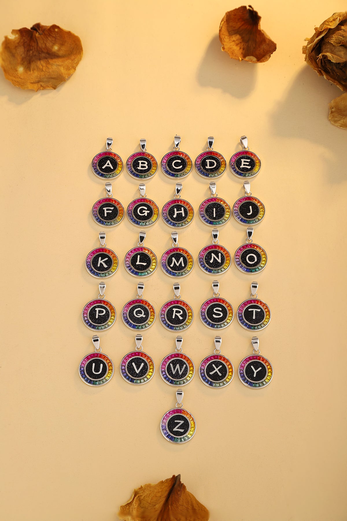 قلادة ANSTER Jewelry Princess Lab Grown Rainbow Letter مطلية بـ S925