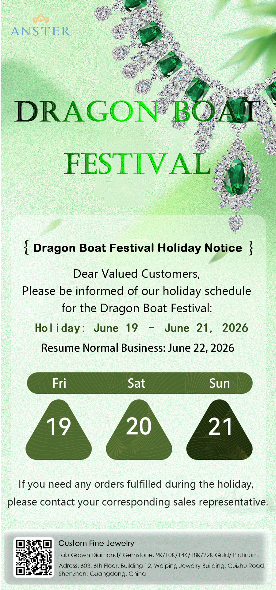 ANSTER Jewelry Wishes You a Happy Dragon Boat Festival!