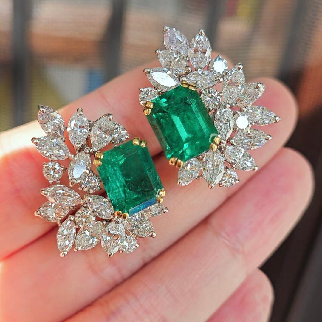 ANSTER Jewelry OEM GRC 18K Gold Lab Grown Gemstone Emerald Cut Lab Emerald Earrings
