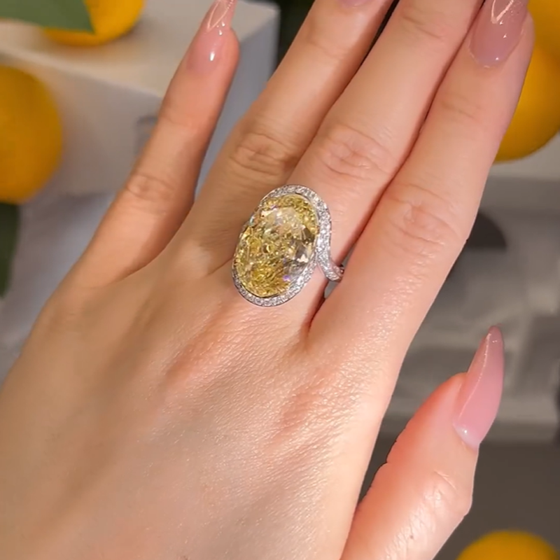 ANSTER Jewelry Customize PT950 Platinum IGI 10ct Fancy Lab Grown Yellow Diamond Ring