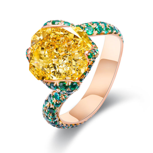 ANSTER JEWELRY 5ct Asscher Cut Fancy Yellow Lab Grown Diamond 18K Gold Ring