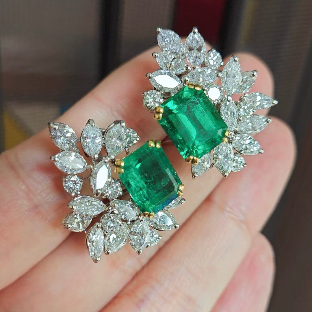 ANSTER Jewelry OEM GRC 18K Gold Lab Grown Gemstone Emerald Cut Lab Emerald Earrings