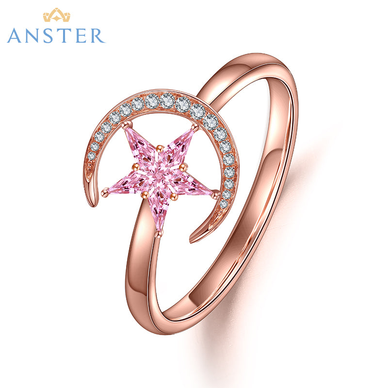 ANSTER Jewelry Custom PT950 Platinum Natural Star Moon Series Gemstone Ring