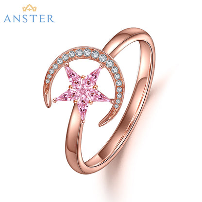 ANSTER Jewelry Custom PT950 Platinum Natural Star Moon Series Gemstone Ring