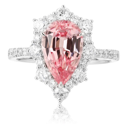 ANSTER Jewelry IGI Platinum PT950 3ct Pear Cut Pink Lab Grown Diamond Ring
