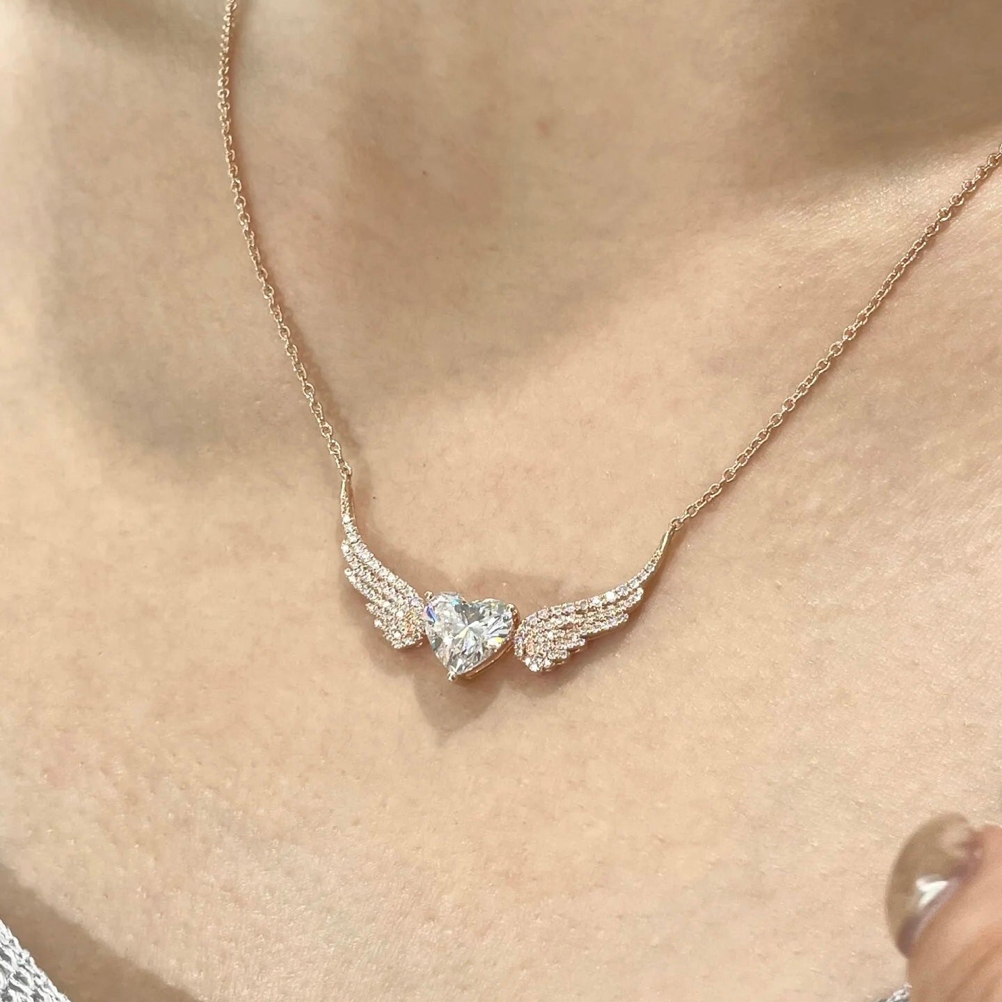ANSTER Custom Wholesales Price Heart cut Wings Design Pendant 18K Gold Lab Grown Diamond Necklace with IGI