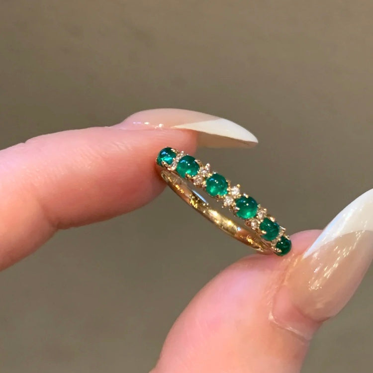 ANSTER Wholesales Price 3mm Cabochon cut Lab Grown Emerald Half Eternity Ring with GRC