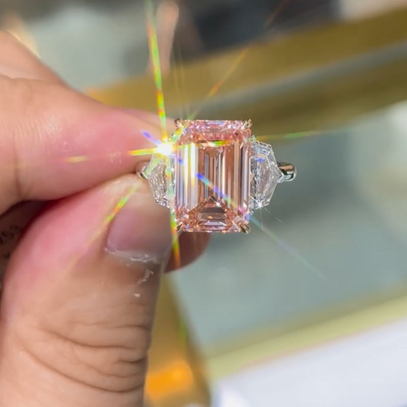 ANSTER Custom VVS2 Emerald cut Pink Lab Grown Diamond 18K White Gold Ring