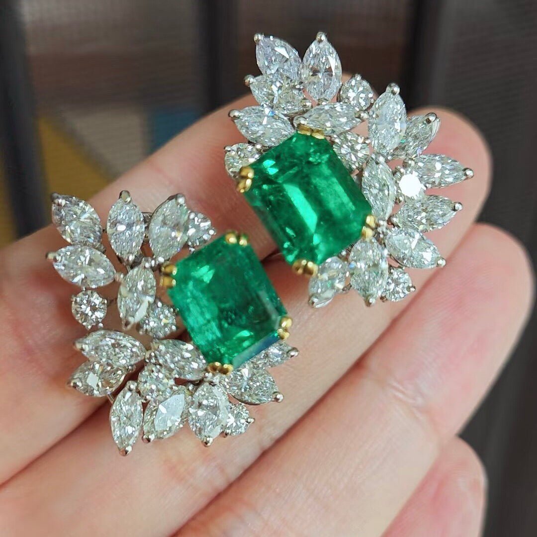 ANSTER Jewelry OEM GRC 18K Gold Lab Grown Gemstone Emerald Cut Lab Emerald Earrings