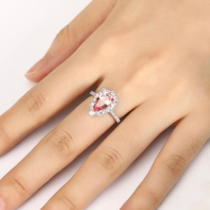 ANSTER Jewelry IGI Platinum PT950 3ct Pear Cut Pink Lab Grown Diamond Ring