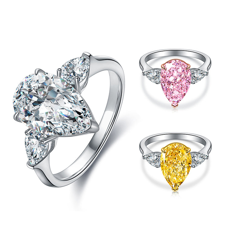 ANSTER Jewelry Anel de diamante ético feito à mão em ouro 18K com lapidação pera cultivado em laboratório 