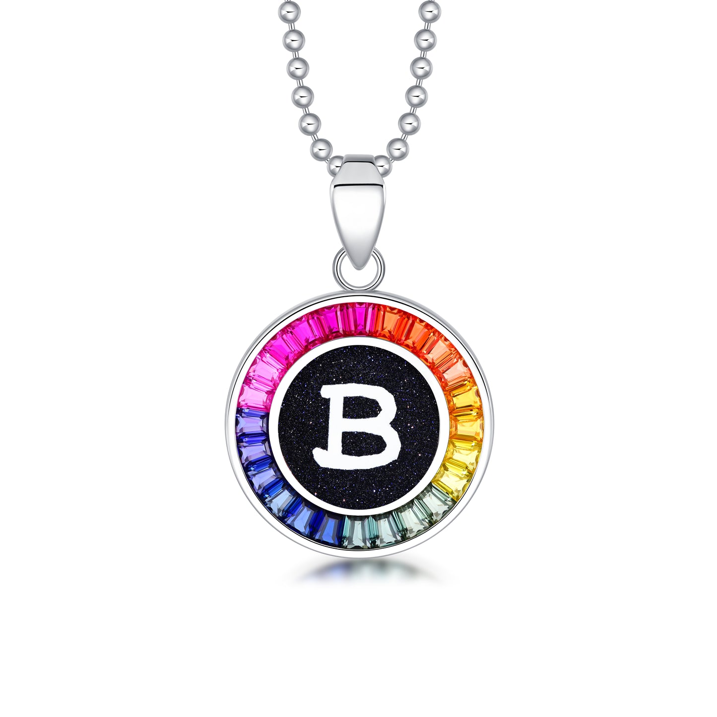 قلادة ANSTER Jewelry Princess Lab Grown Rainbow Letter مطلية بـ S925