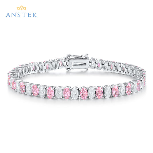 ANSTER Jewelry Custom Oval Cut Pink Lab Grown Diamond PT950 Platinum Bracelet
