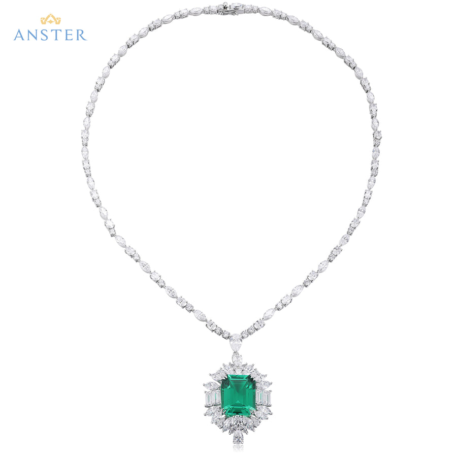 ANSTER Fine Jewelry Lab Emerald Lab Grown Gemstone 18K Gold Necklace