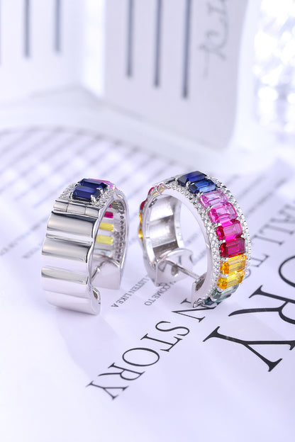 Brincos ANSTER Jewelry banhados a ouro 6,8 quilates com pedra preciosa arco-íris cultivada em laboratório vitoriano S925