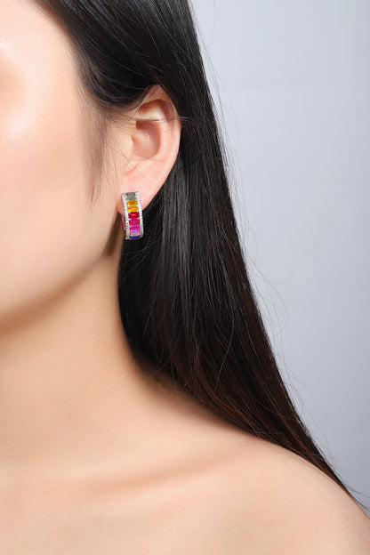 Brincos ANSTER Jewelry banhados a ouro 6,8 quilates com pedra preciosa arco-íris cultivada em laboratório vitoriano S925