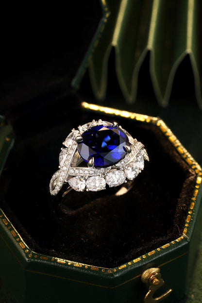 4.8 CTW Oval Lab Grown Sapphire S925 Ring plated