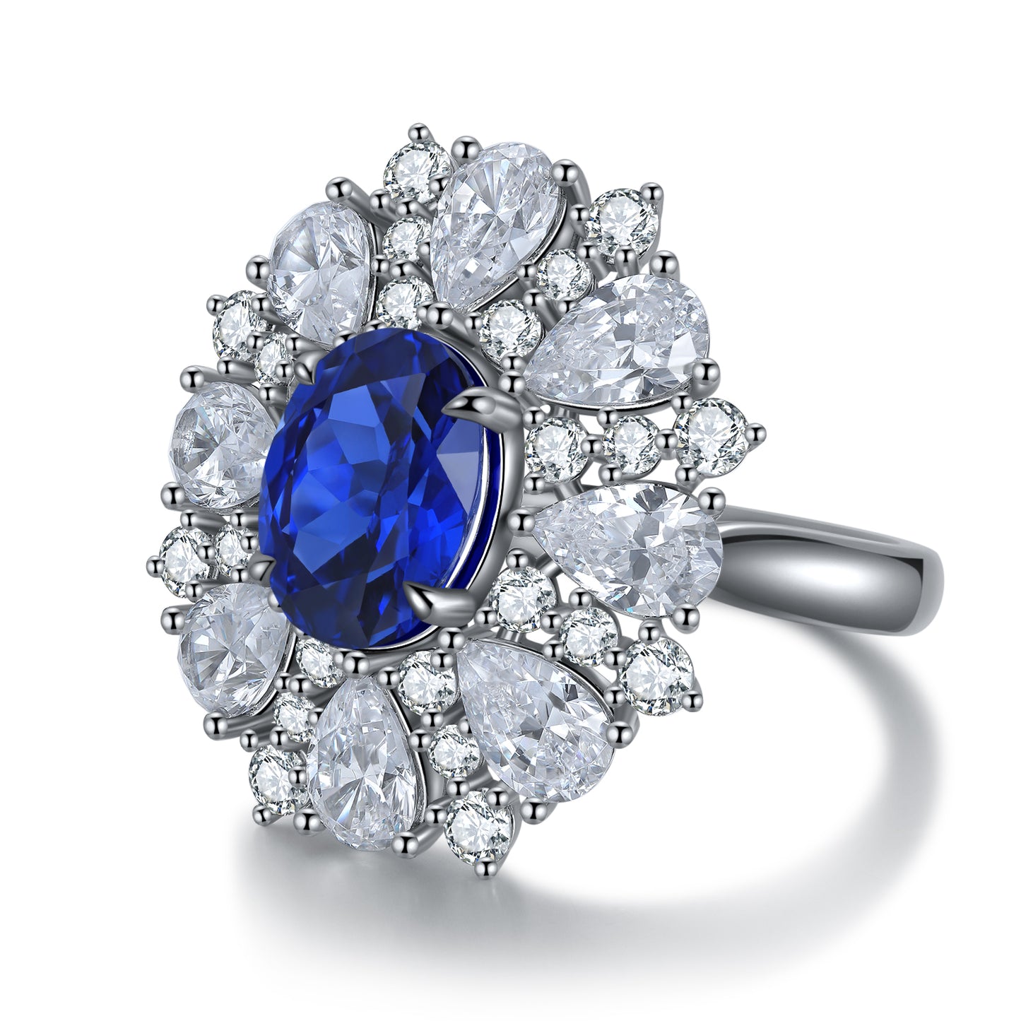 ANSTER JEWELRY 3.2 CTW Oval Lab Grown Sapphire S925 Ring plated