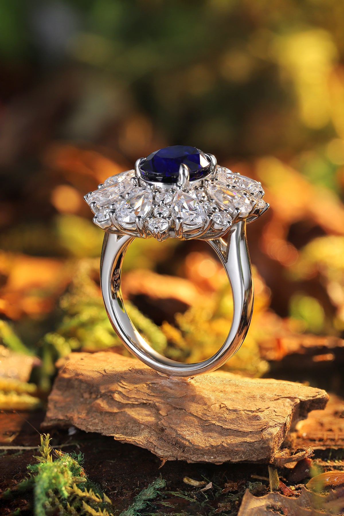 ANSTER JEWELRY 3.2 CTW Oval Lab Grown Sapphire S925 Ring plated