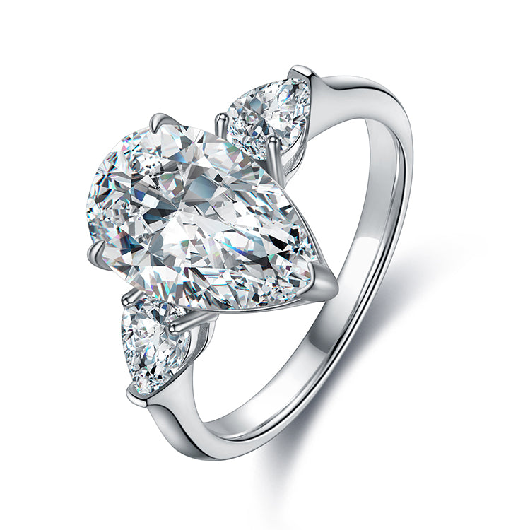 ANSTER Jewelry Anel de diamante ético feito à mão em ouro 18K com lapidação pera cultivado em laboratório 