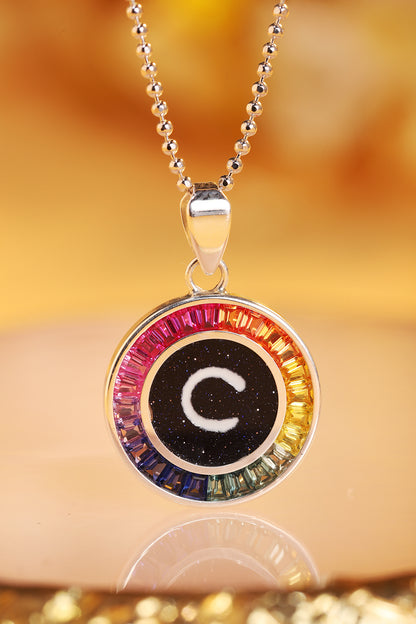 قلادة ANSTER Jewelry Princess Lab Grown Rainbow Letter مطلية بـ S925