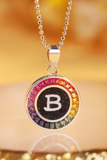 قلادة ANSTER Jewelry Princess Lab Grown Rainbow Letter مطلية بـ S925