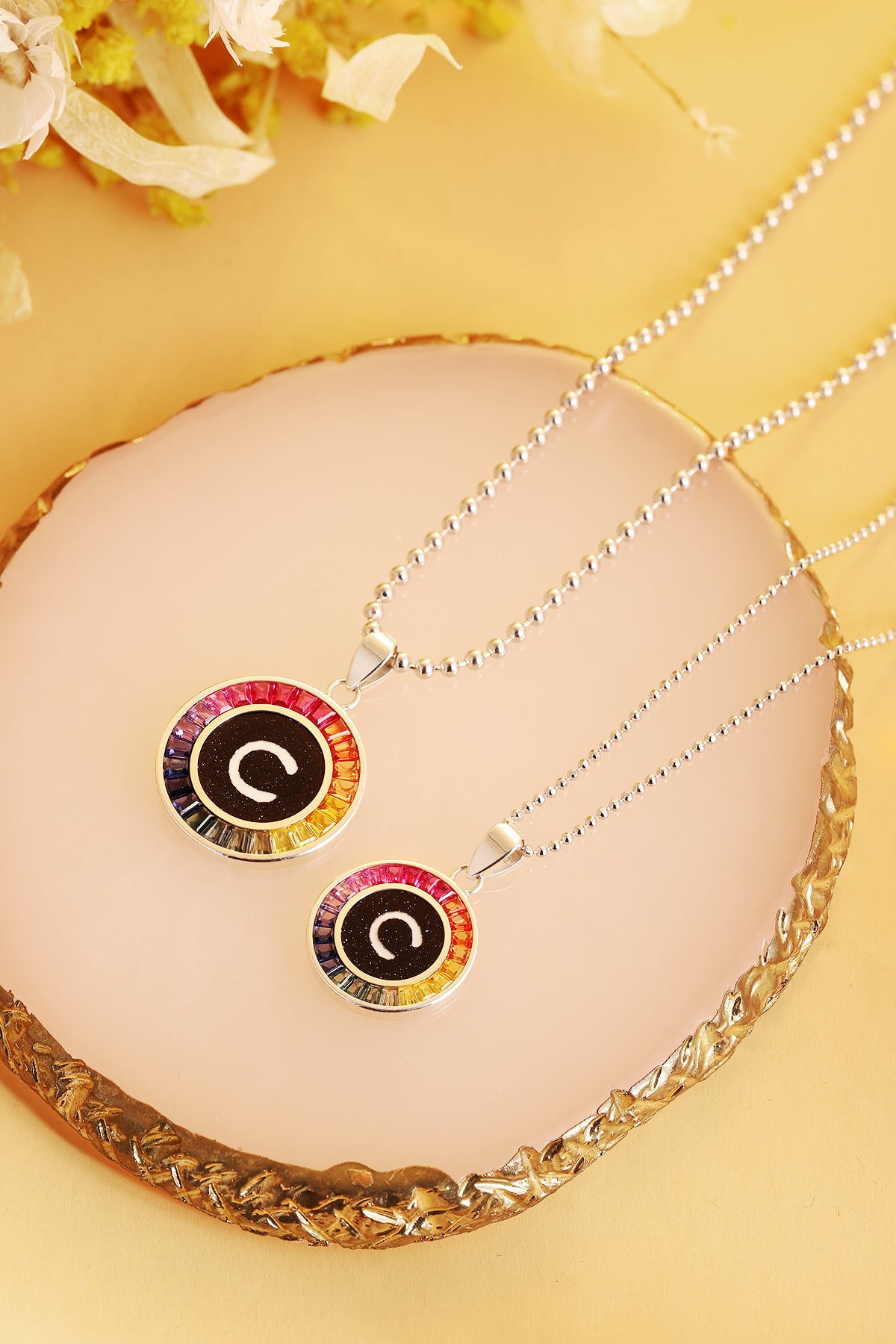 قلادة ANSTER Jewelry Princess Lab Grown Rainbow Letter مطلية بـ S925