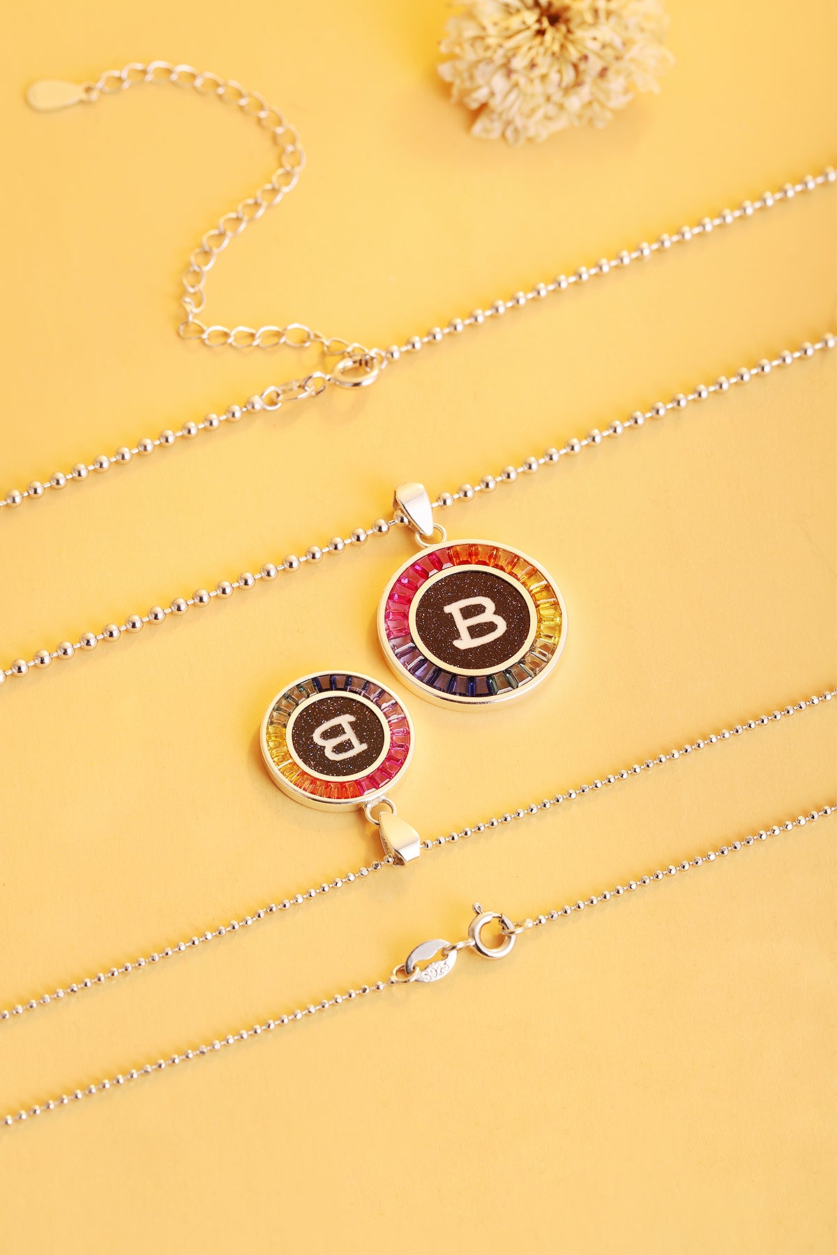 قلادة ANSTER Jewelry Princess Lab Grown Rainbow Letter مطلية بـ S925