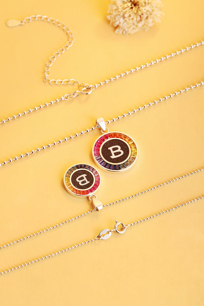 قلادة ANSTER Jewelry Princess Lab Grown Rainbow Letter مطلية بـ S925