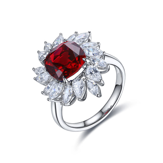 4.2 CTW Cushion Lab Grown Ruby S925 Ring plated