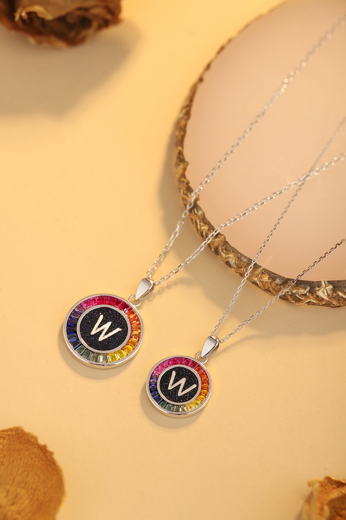 قلادة ANSTER Jewelry Princess Lab Grown Rainbow Letter مطلية بـ S925