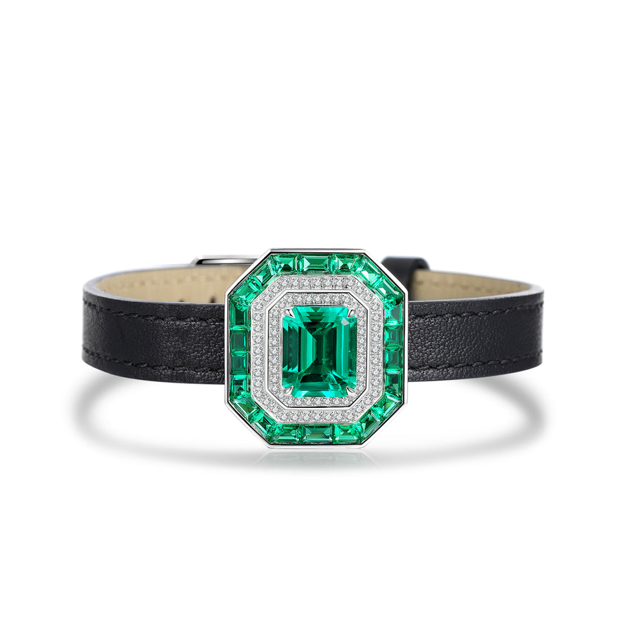 ANSTER JEWELRY 4.4 CTW Asscher Lab Grown Emerald 18K Gold Bracelet