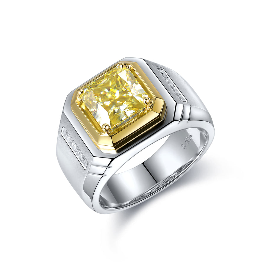 خاتم رجالي من ANSTER JEWELRY من البلاتين PT950 بقطع آشر 3.5 قيراط مرصع بألماس أصفر فاخر مزروع مخبريًا
