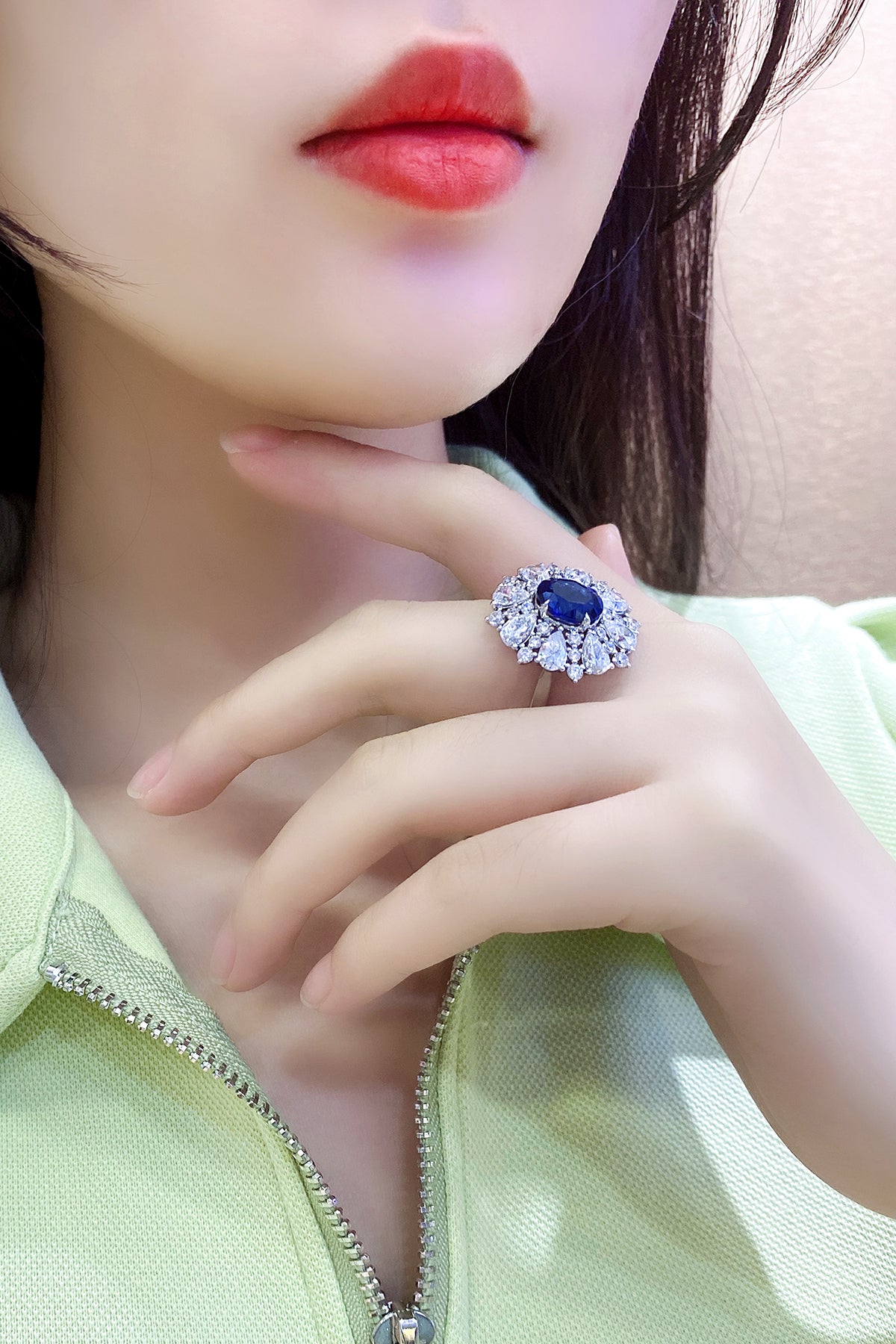 ANSTER JEWELRY 3.2 CTW Oval Lab Grown Sapphire S925 Ring plated