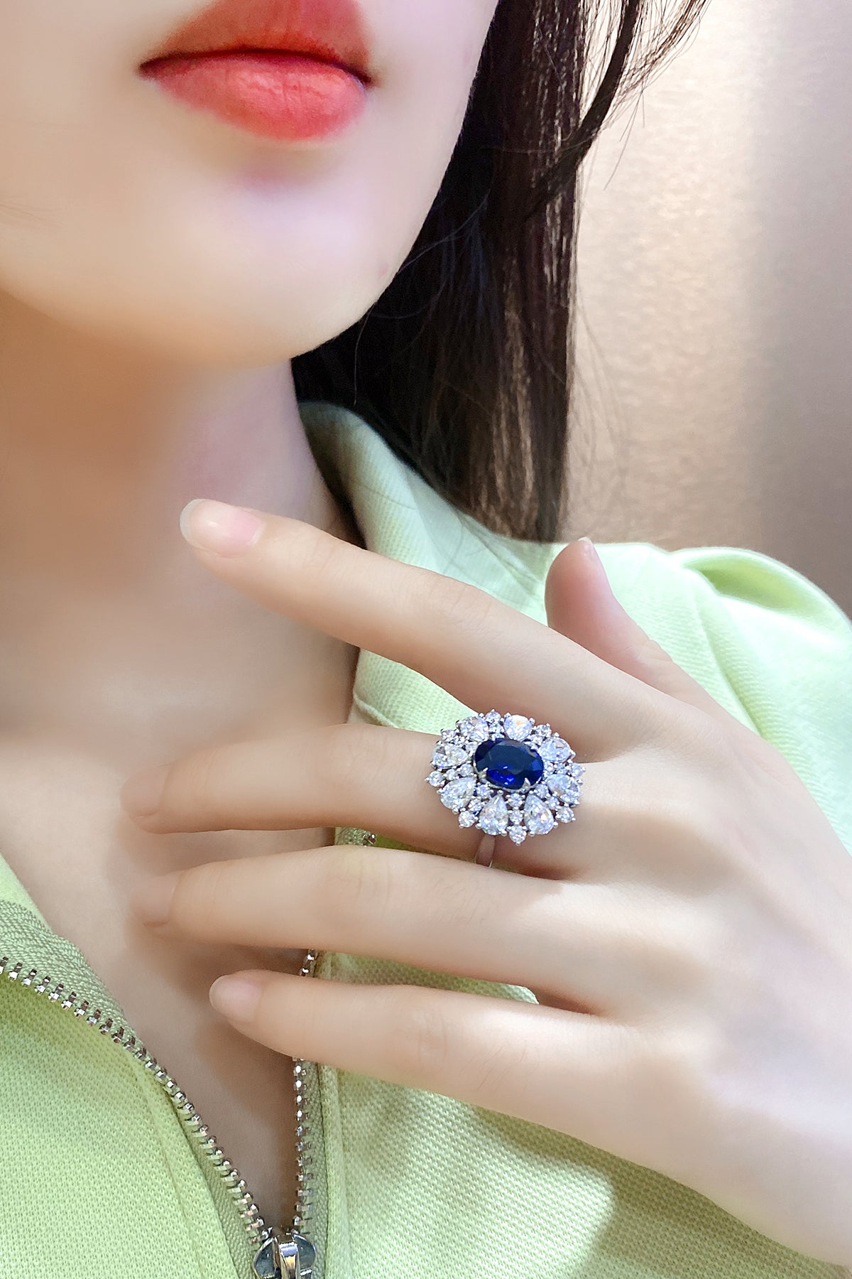 ANSTER JEWELRY 3.2 CTW Oval Lab Grown Sapphire S925 Ring plated